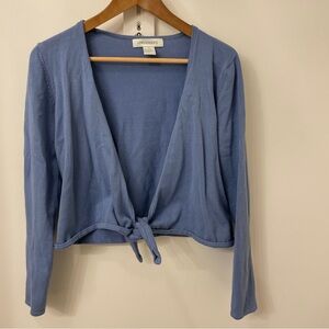 Appleseeds Periwinkle Blue Cropped Shrug Cardigan Tie Sweater, S